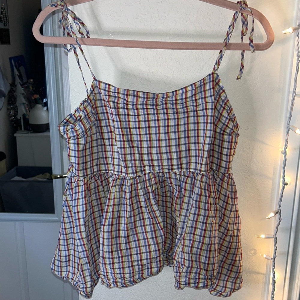 LOFT, Large, Tie-Strap Tank Top, Red, Blue, Yellow, and White